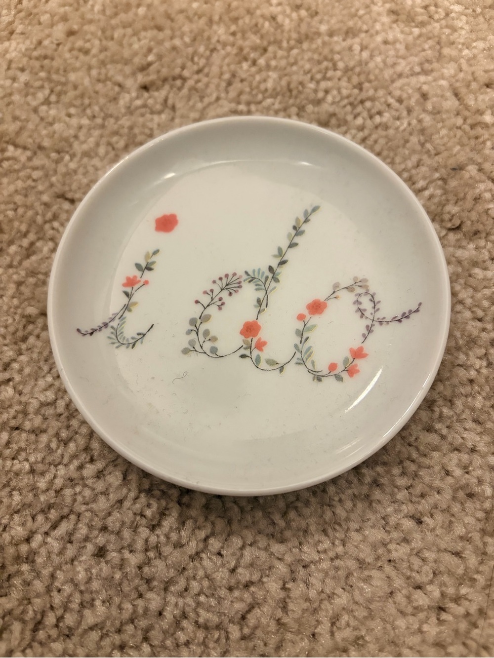 Floral 'I Do' Decorative Trinket Dish in Coral and Green - Bridal Ring Dish